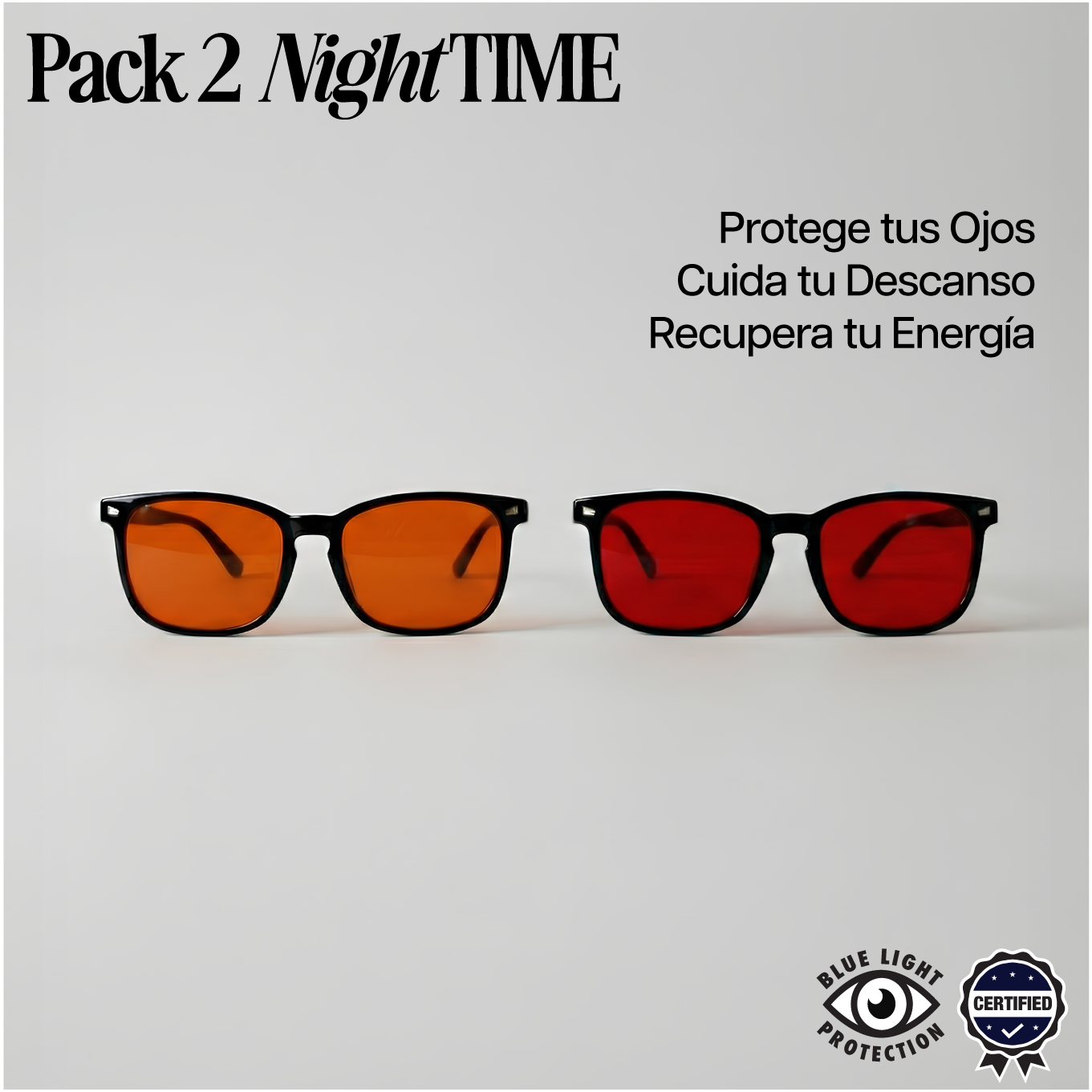 SET NightTIME™ x2 | Pack de 2 Lentes Anti Luz Azul Noche Unisex
